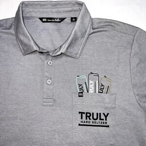 Travis Mathew Polo Shirt Mens Size L Gray Truly Hard Seltzer Graphic Pocket Golf